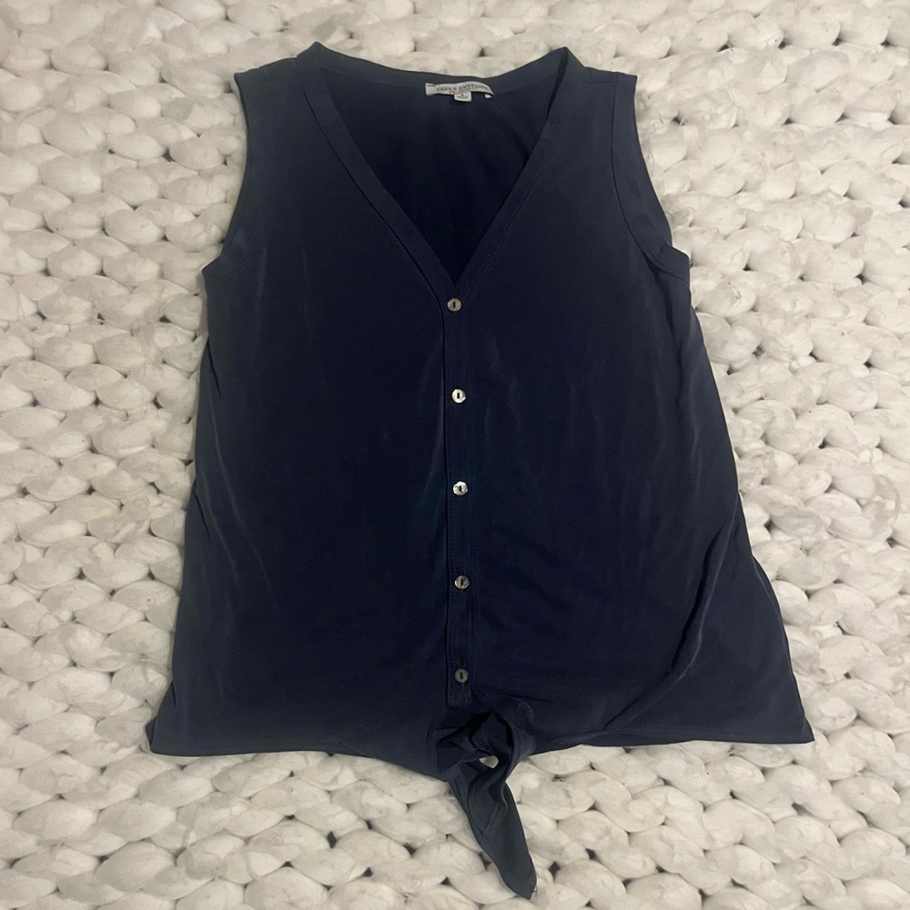 Green Envelope Dark Blue Sleeveless Button-Down Shirt